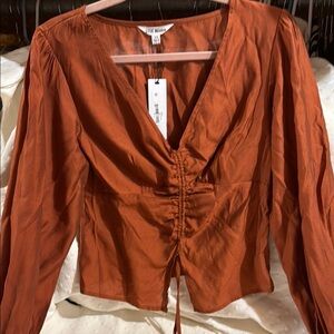 Steve Madden Orange Ruched Tie Front Blouse